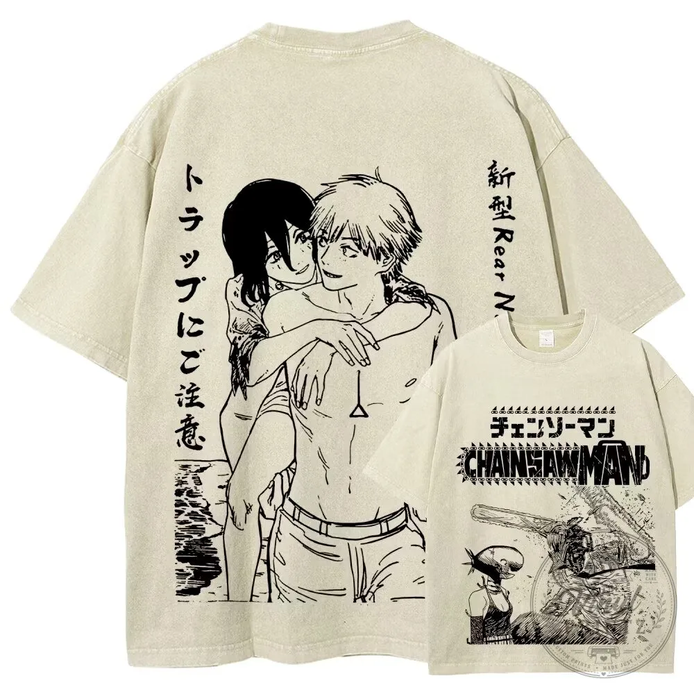 Chainsaw Man Denji and Power Anime Manga Washed T-Shirt