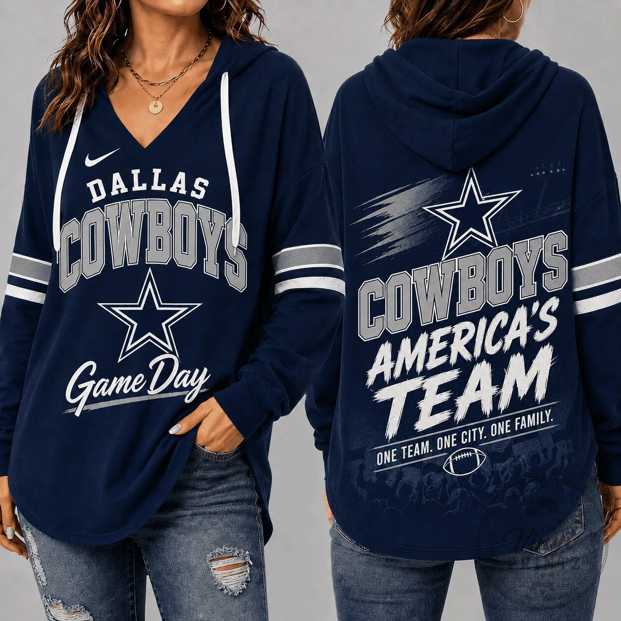 Dallas Cowboys Game Day America's Team V-Neck Hoodie