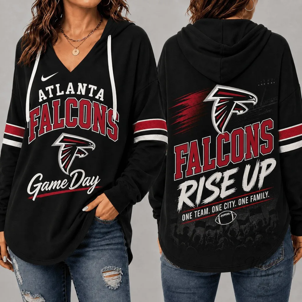 Atlanta Falcons Game Day Rise Up Football Team Black V-Neck Hoodie Atlanta Falcons Game Day Rise Up Football Team Black V-Neck Hoodie