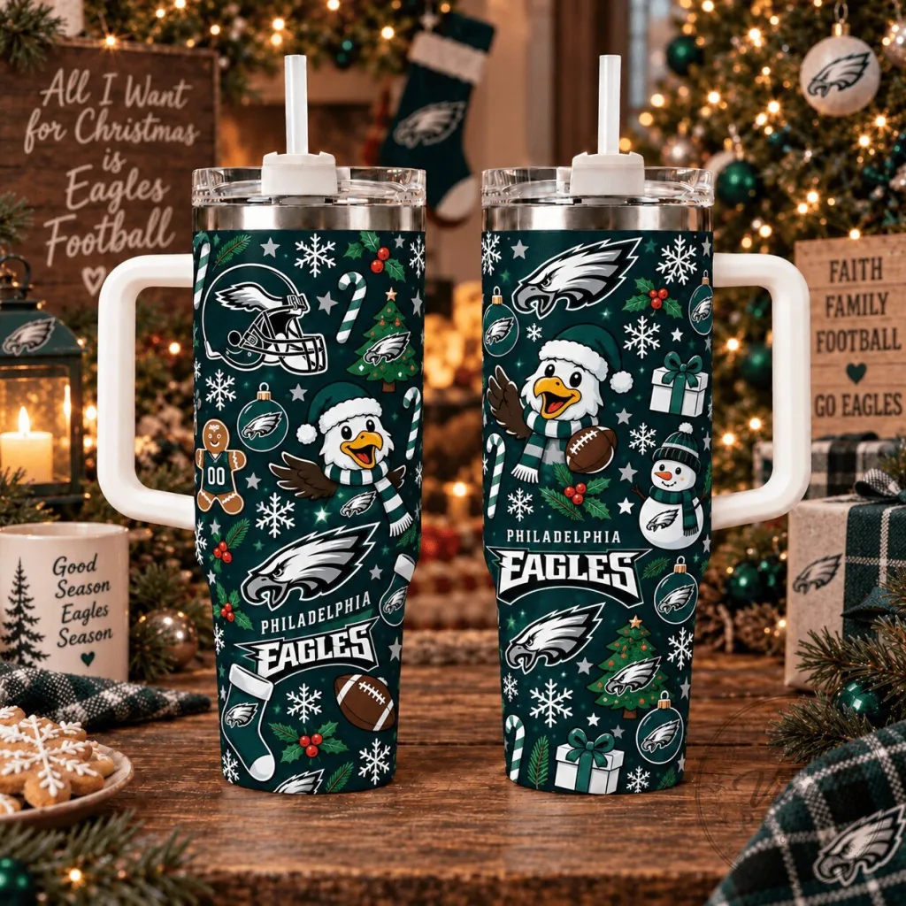 Philadelphia Eagles Fan Christmas Holiday Pattern Tumbler with Handle Philadelphia Eagles Fan Christmas Holiday Pattern Tumbler with Handle