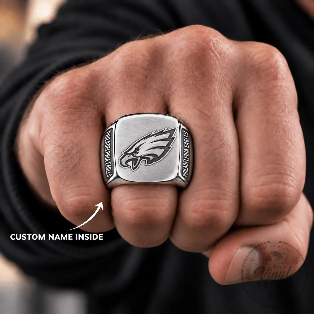 Philadelphia Eagles Fan Custom Engraved Silver Ring for Men