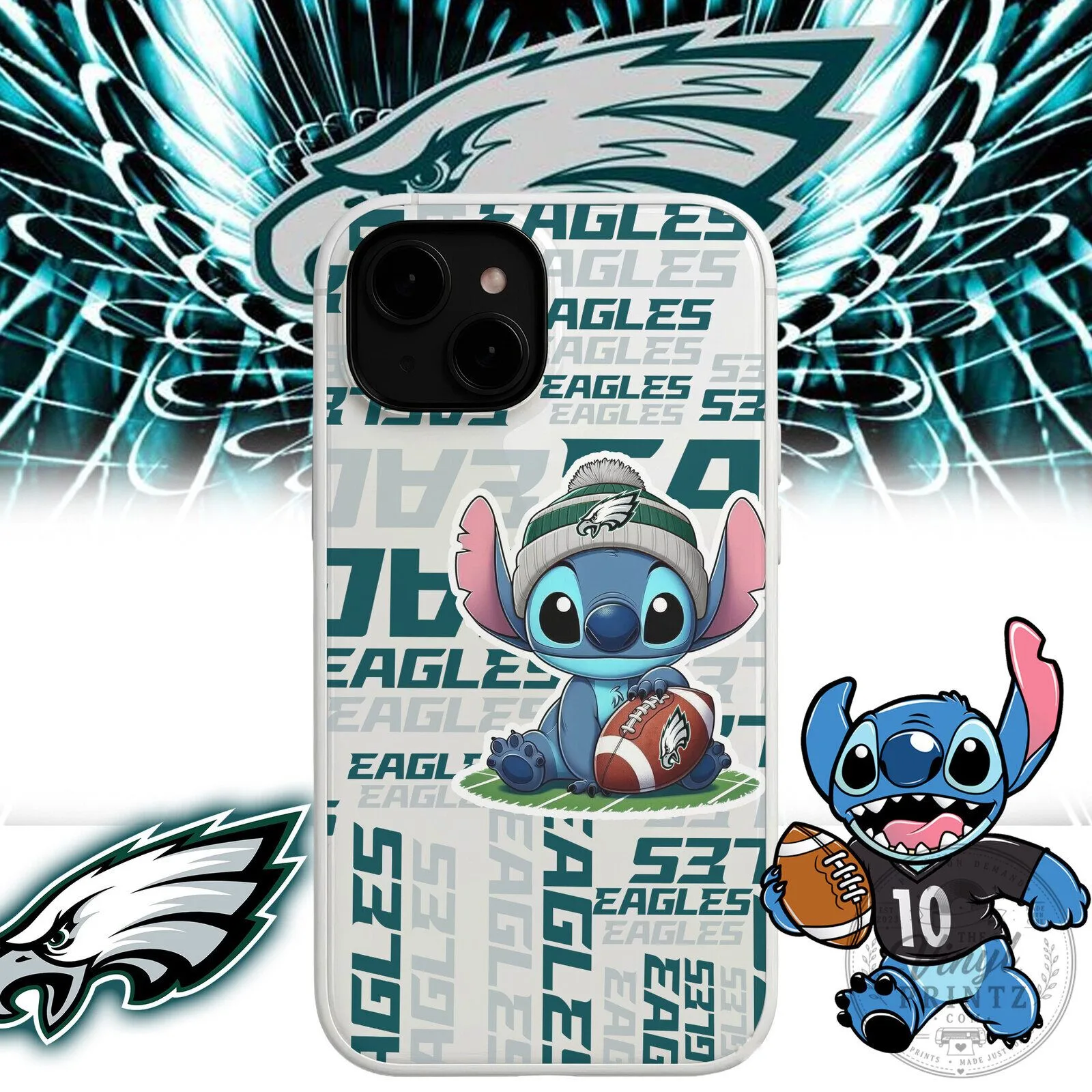 Philadelphia Football Team Stitch Character Design Phone Case for iPhone
