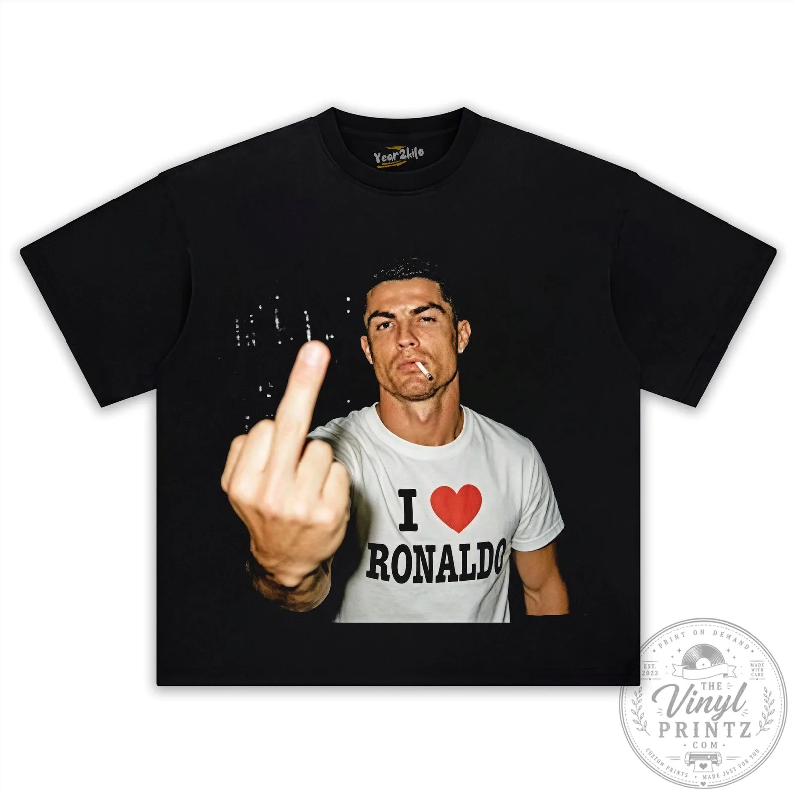 Cristiano Ronaldo I Love Ronaldo Middle Finger Black Graphic T-Shirt