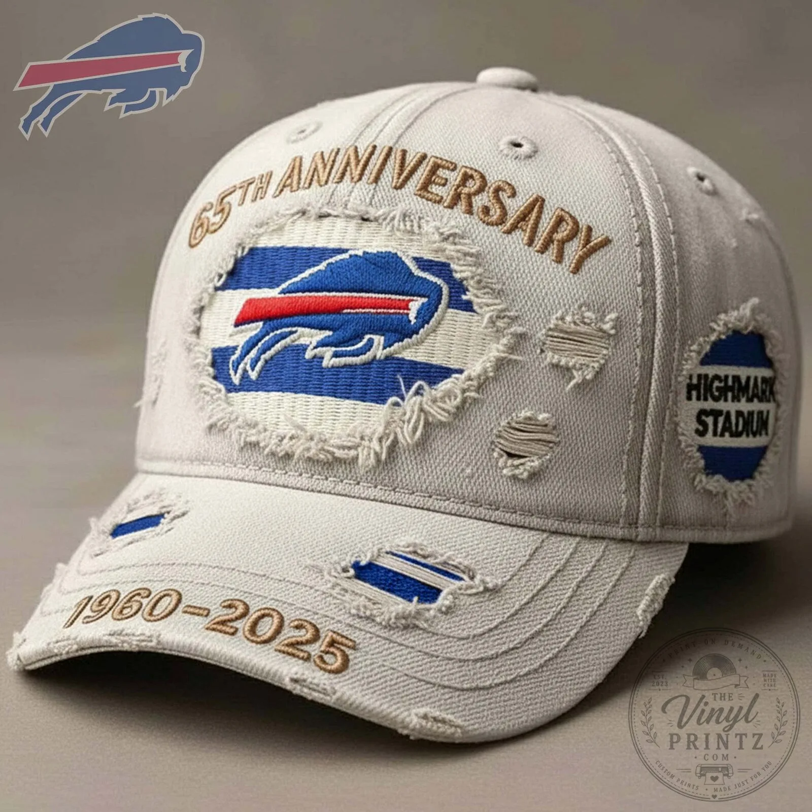 Buffalo Bills 65th Anniversary Distressed Highmark Stadium Cap Hat