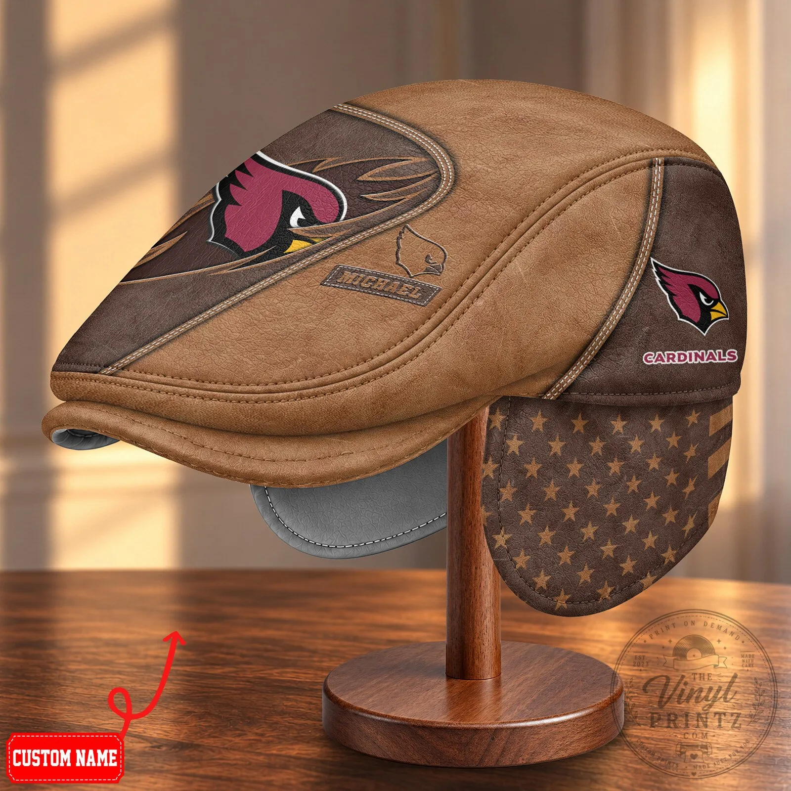 Arizona Cardinals NFL Flat Cap Hat with Foldable Ear Flaps
