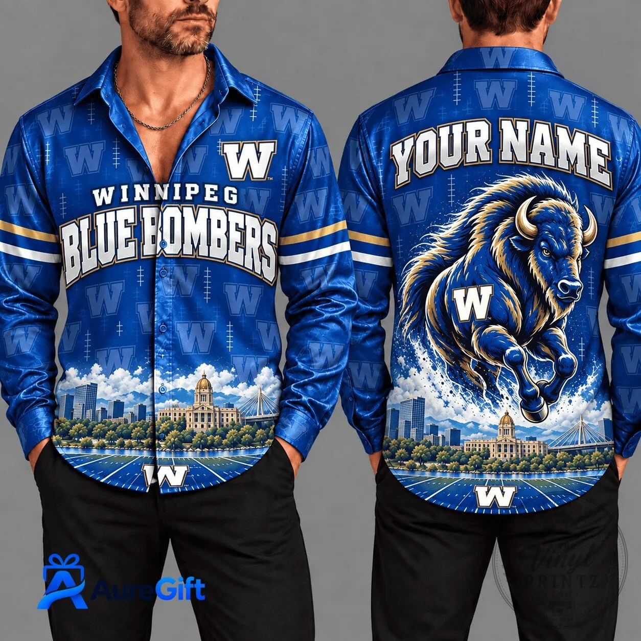 Winnipeg Blue Bombers Personalized Football Team Fan Long Sleeve Button Shirt