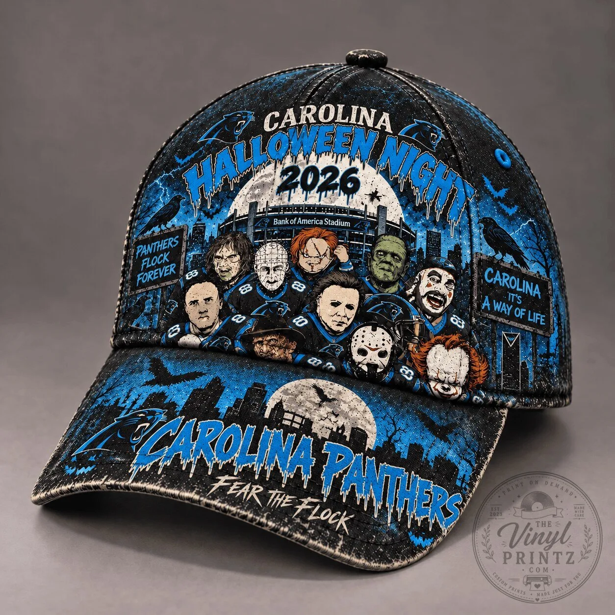Carolina Panthers Halloween Night 2026 Fear The Flock Baseball Cap Hat