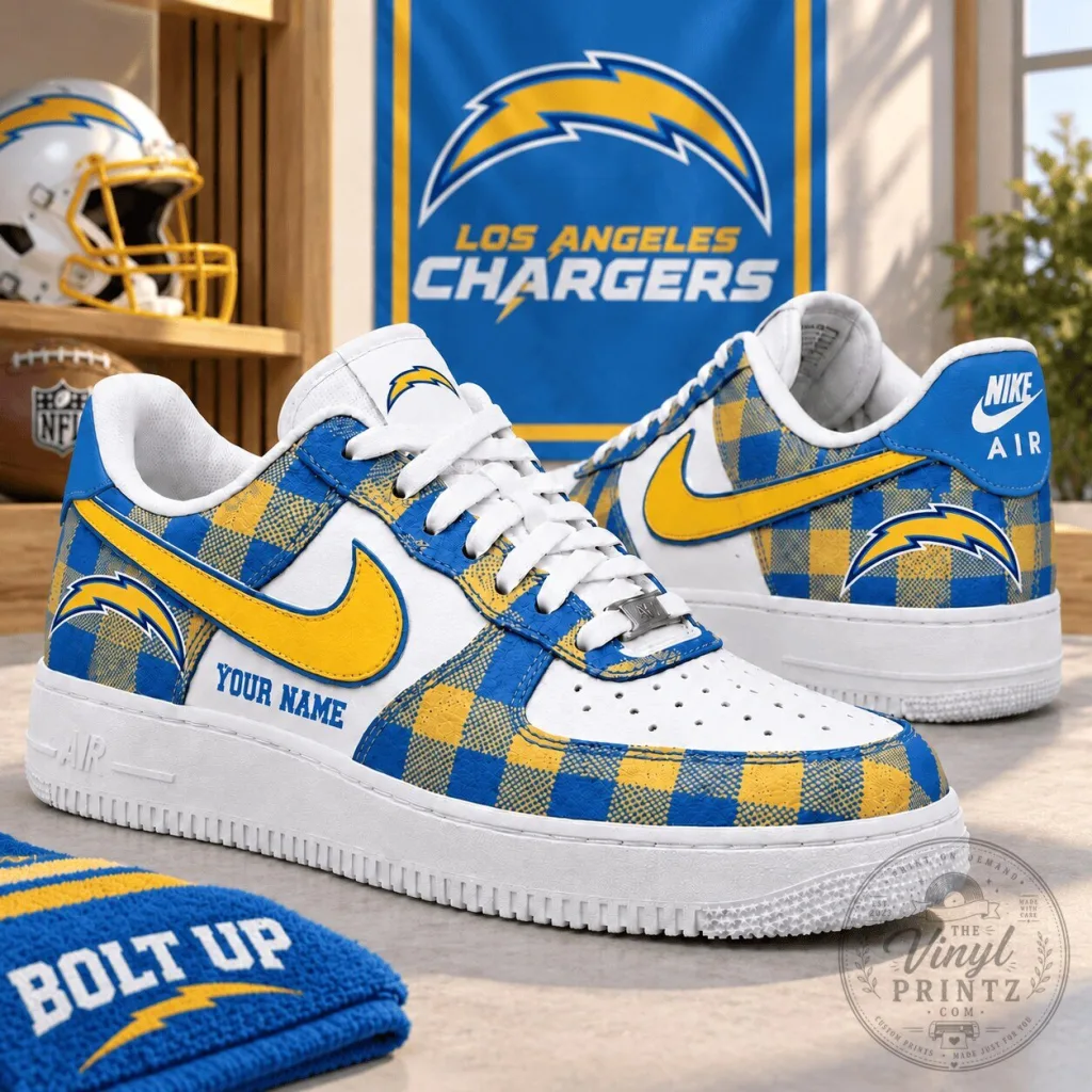 Los Angeles Chargers Personalized Plaid Pattern Low Top Sneakers Los Angeles Chargers Personalized Plaid Pattern Low Top Sneakers