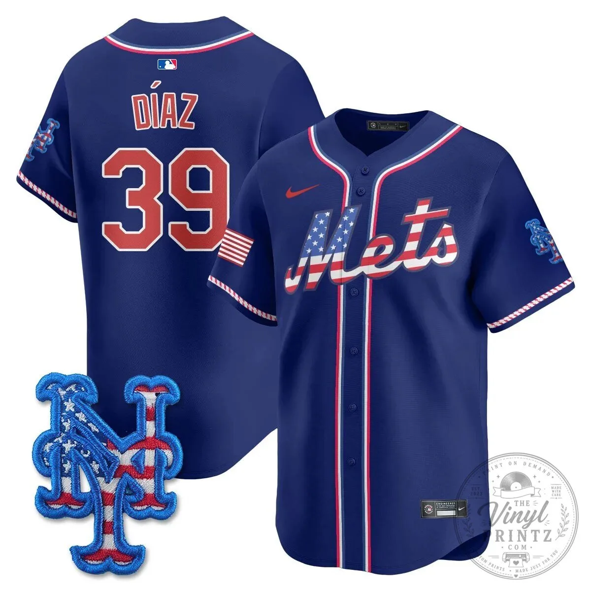 New York Mets Edwin Diaz Fourth of July Baseball Jersey 2 New York Mets Edwin Diaz Fourth of July Baseball Jersey