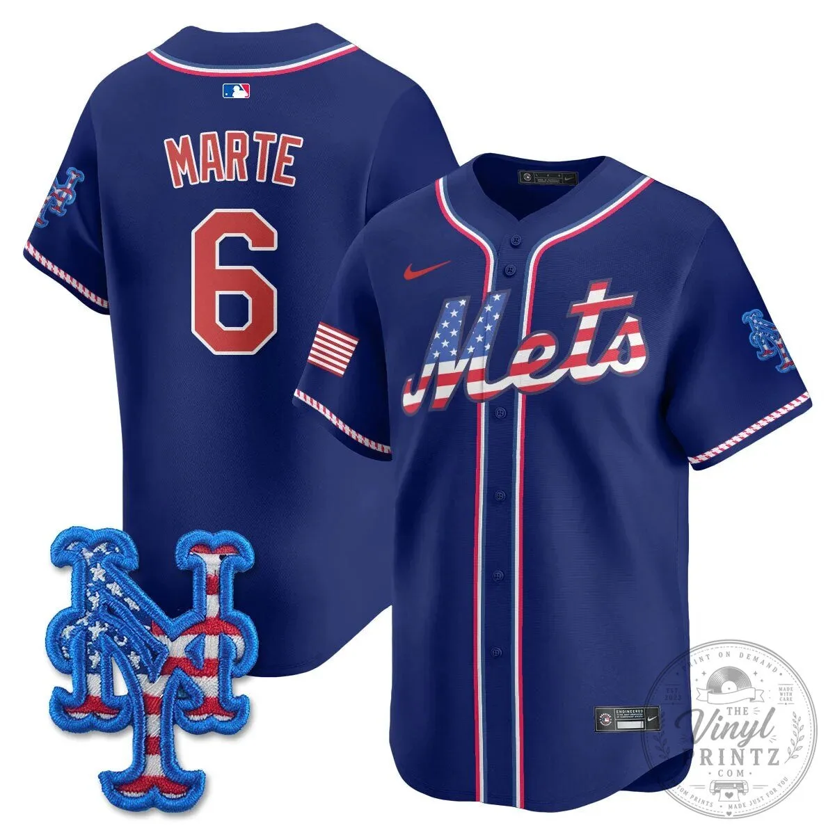 New York Mets Edwin Diaz Fourth of July Baseball Jersey 43 New York Mets Edwin Diaz Fourth of July Baseball Jersey