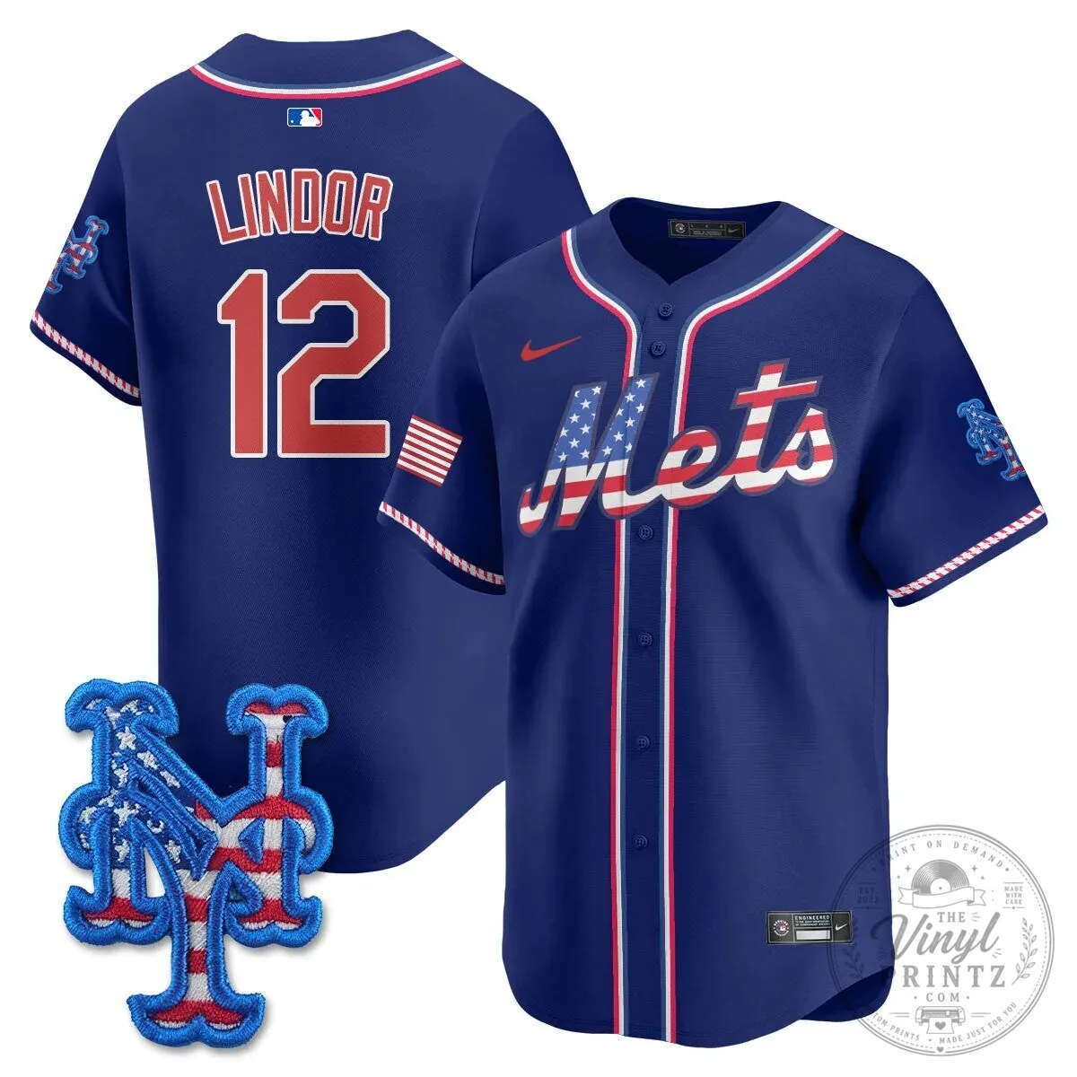New York Mets Edwin Diaz Fourth of July Baseball Jersey 46 New York Mets Edwin Diaz Fourth of July Baseball Jersey