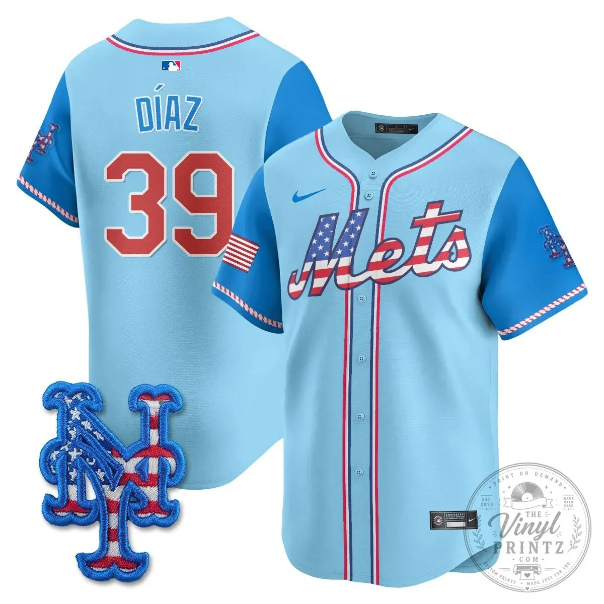 New York Mets Edwin Diaz Fourth of July Baseball Jersey 64 New York Mets Edwin Diaz Fourth of July Baseball Jersey