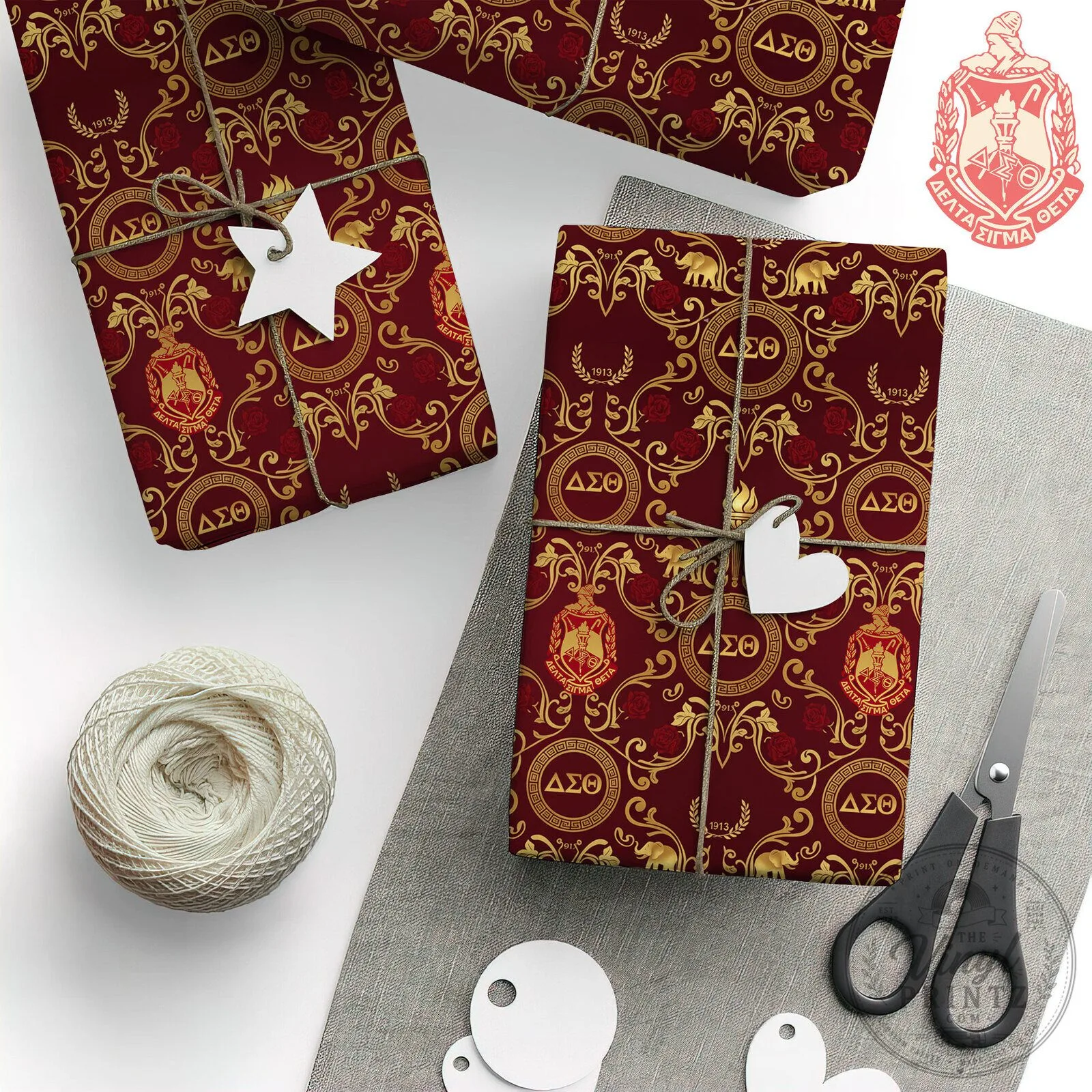 Delta Sigma Theta Sorority Red and Gold Patterned Gift Wrap 1 Delta Sigma Theta Sorority Red and Gold Patterned Gift Wrap
