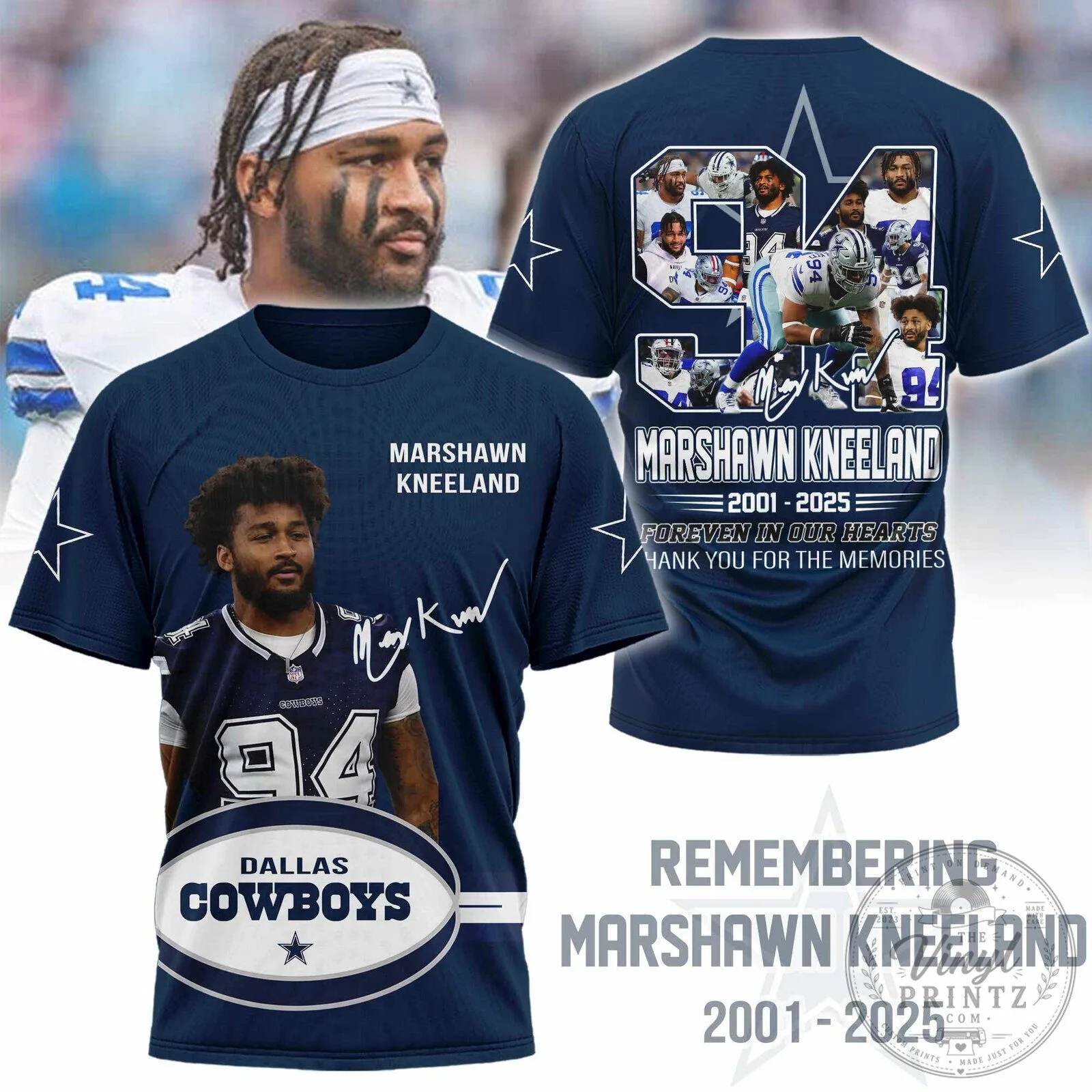 Marshawn Kneeland Dallas Cowboys Number 94 Memorial Edition T-Shirt