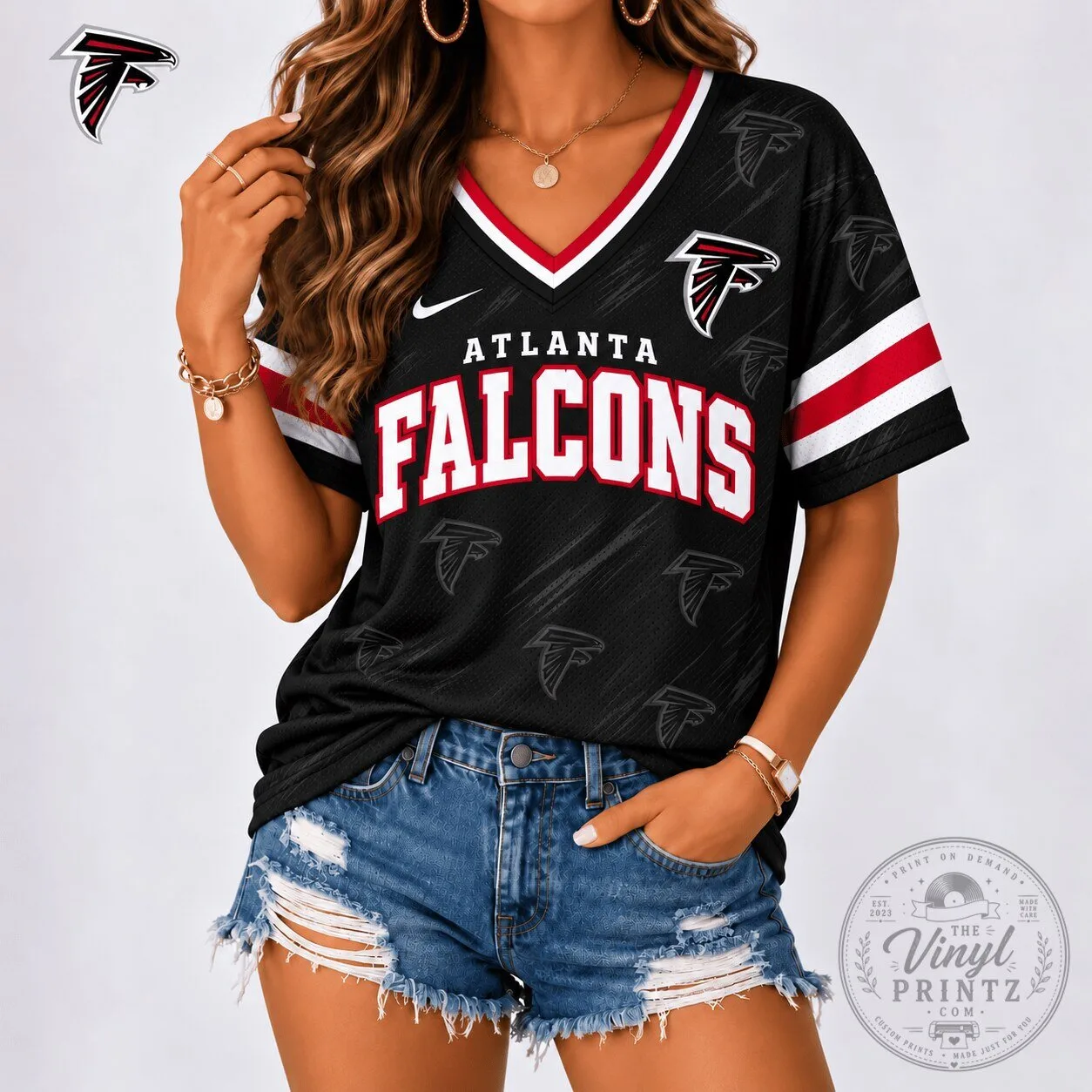 Atlanta Falcons National Football League Team Spirit Black V-Neck Football Jersey