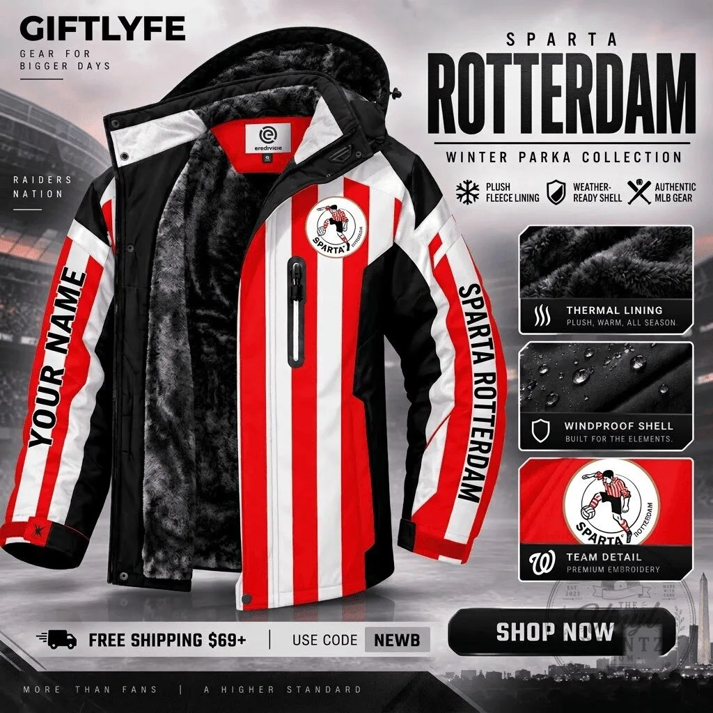 Sparta Rotterdam Eredivisie Football Club Winter Parka Jacket with Plush Fleece Lining
