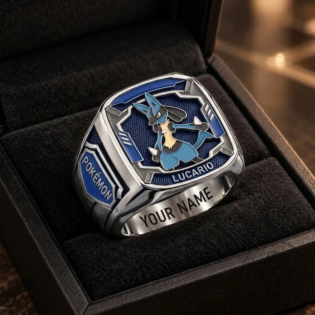 Lucario Pokemon Custom Fan Art Ring with Personalized Engraving