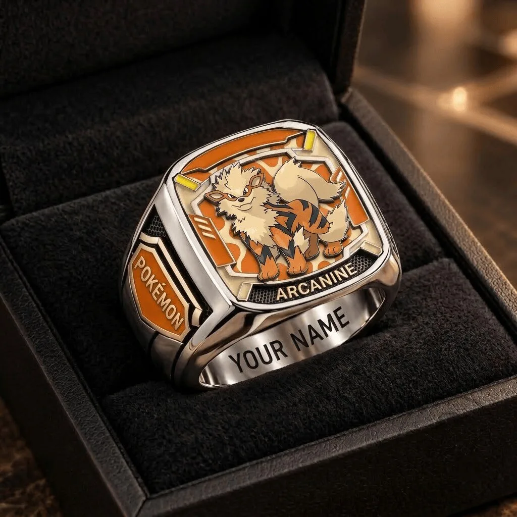 Pokemon Arcanine Custom Engraved Stainless Steel Ring
