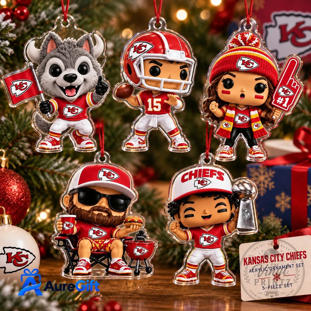 Kansas City Chiefs Funko Pop Style Christmas Acrylic Ornament Set