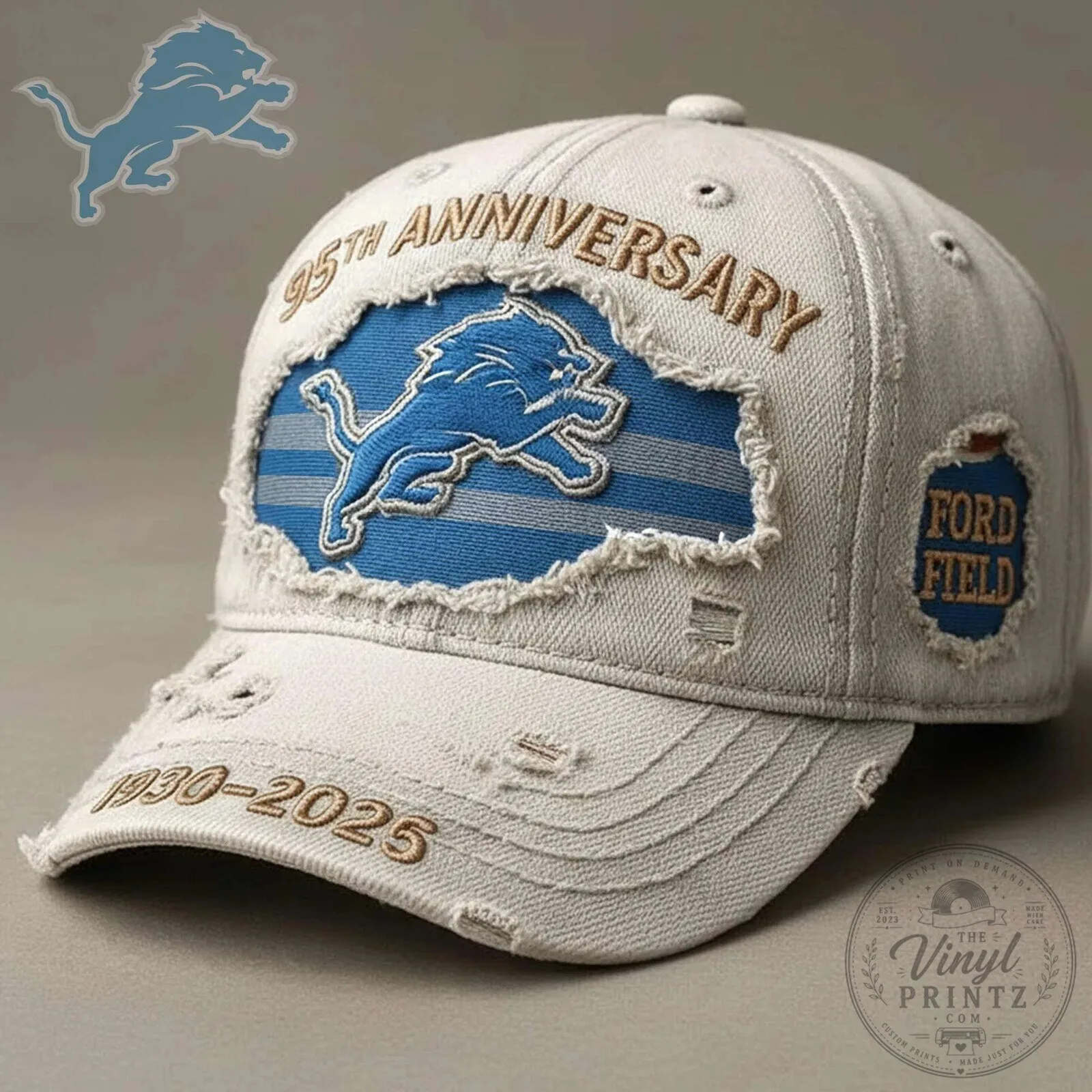Detroit Lions 95th Anniversary Distressed Baseball Cap Hat 3 Detroit Lions 95th Anniversary Distressed Baseball Cap Hat