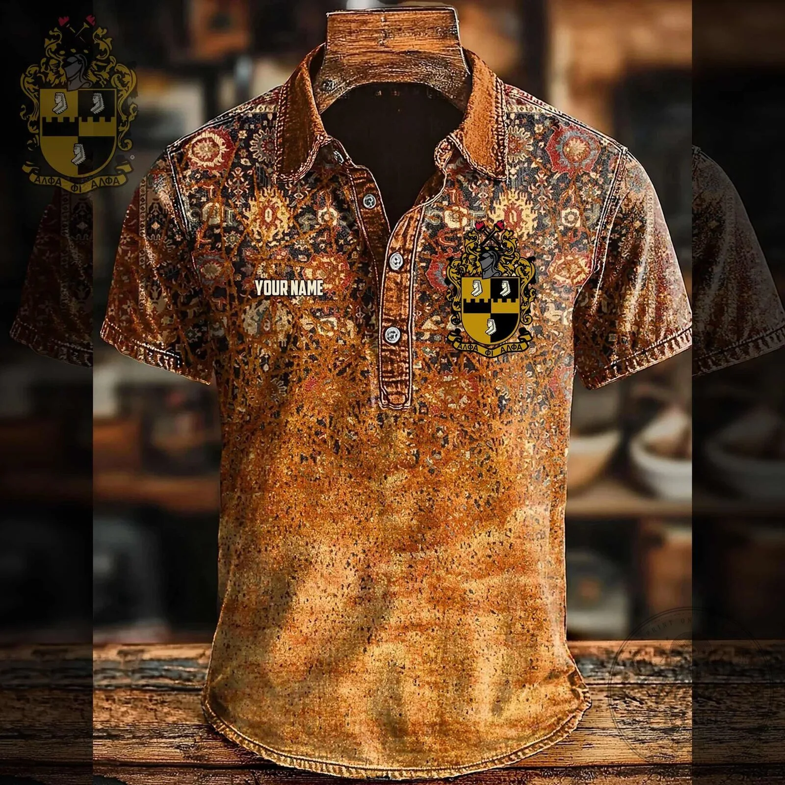 Alpha Phi Alpha Fraternity Crest Custom Name Vintage Pattern Polo Shirt