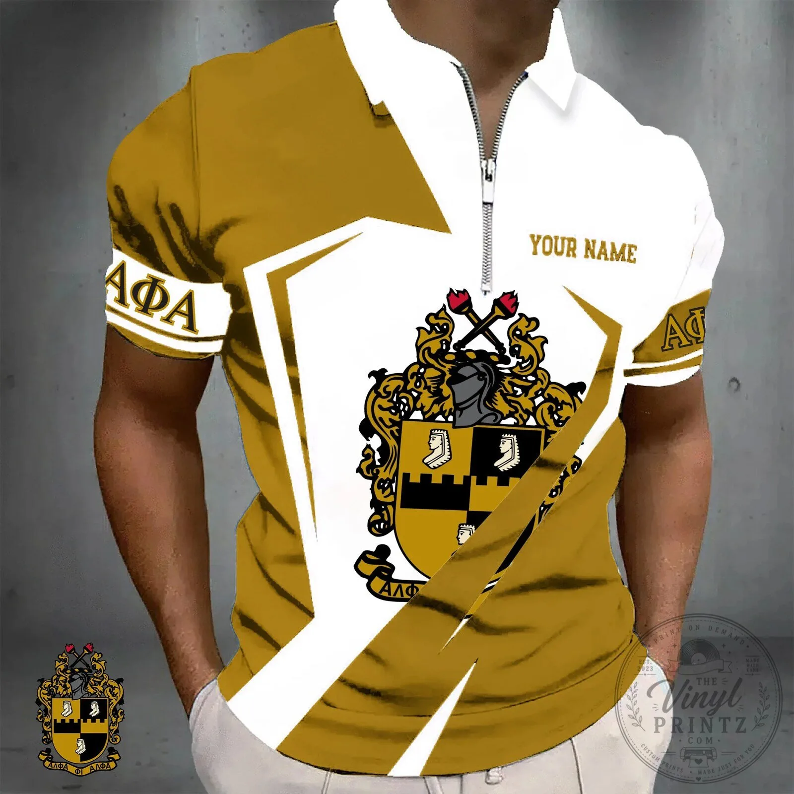 Alpha Phi Alpha Fraternity Gold and White Crest Polo Shirt