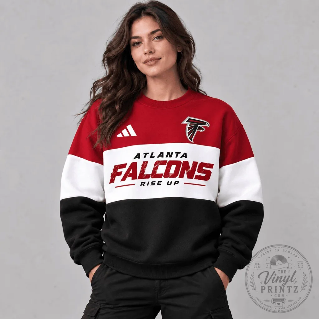 Atlanta Falcons NFL Football Team Rise Up Red White Black Color Block Sweatshirt Atlanta Falcons NFL Football Team Rise Up Red White Black Color Block Sweatshirt