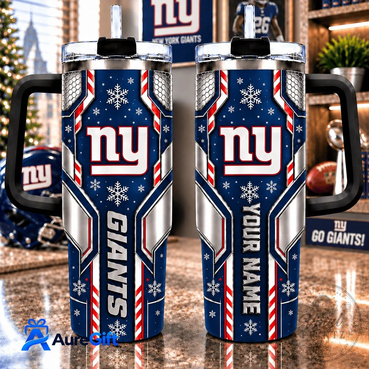 New York Giants NFL Christmas Kick Off Personalized Tumbler 40oz