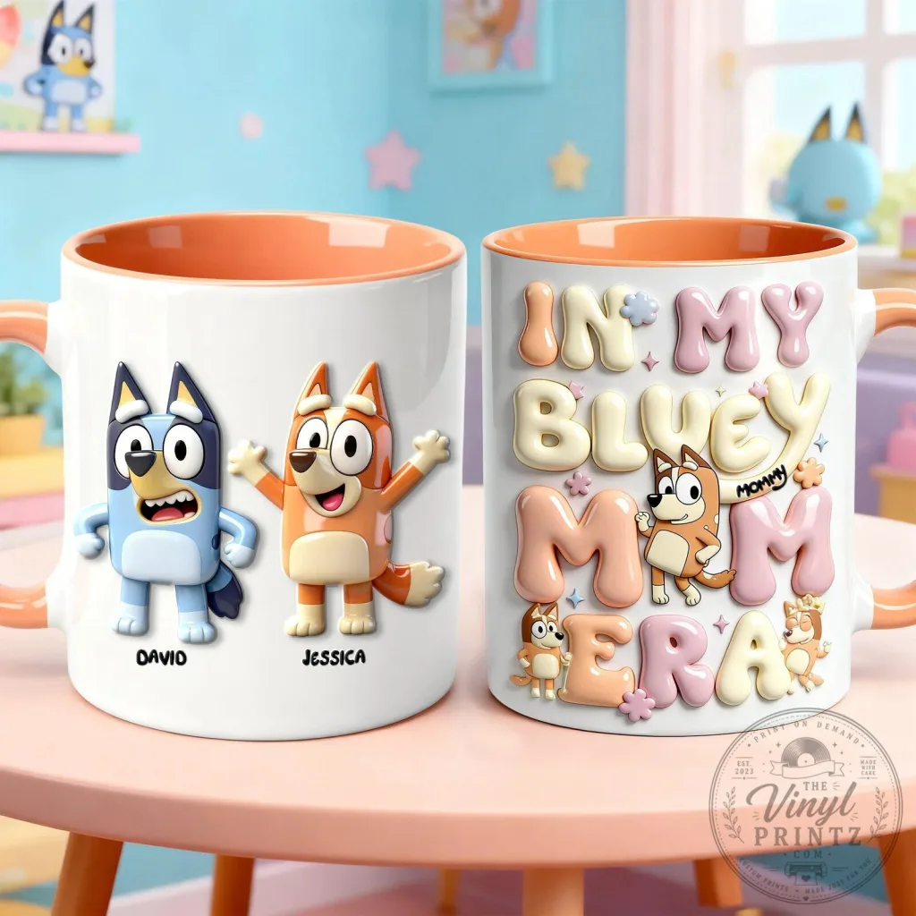 Bluey Mom Era Personalized Mug, Bluey and Bingo Cartoon Character Coffee Cup