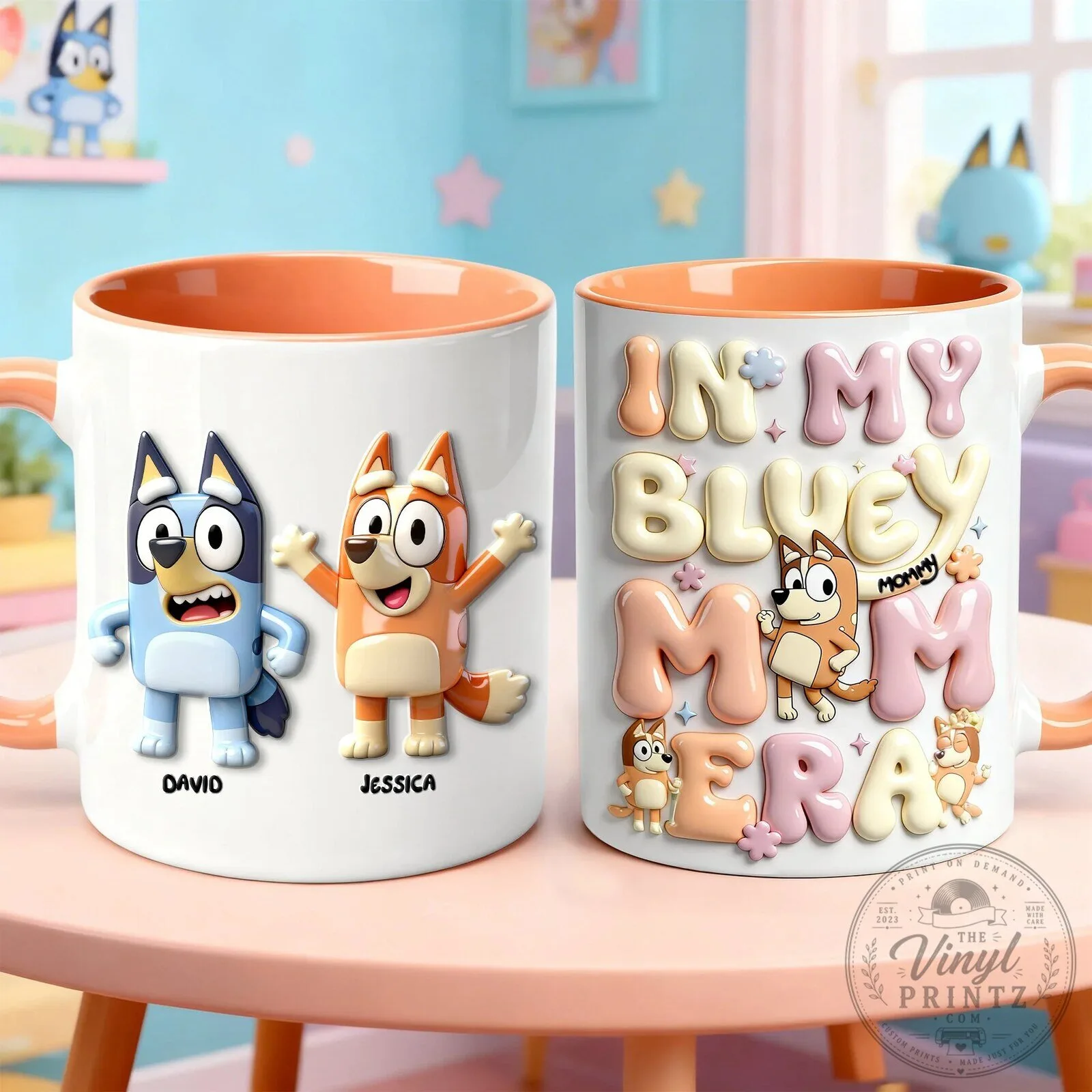 Bluey Mom Era Personalized Mug, Bluey and Bingo Cartoon Character Coffee Cup
