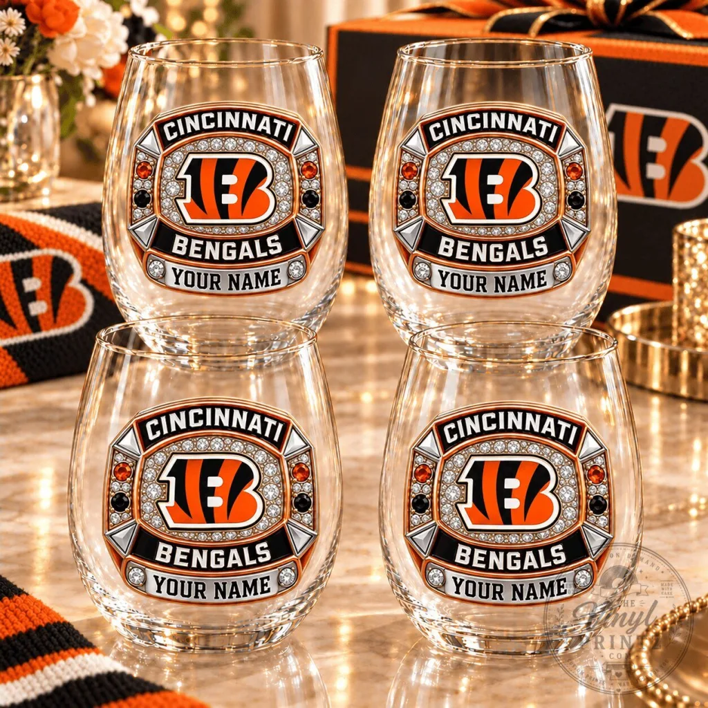 Cincinnati Bengals Personalized Stemless Wine Glass Set of Four Cincinnati Bengals Personalized Stemless Wine Glass Set of Four