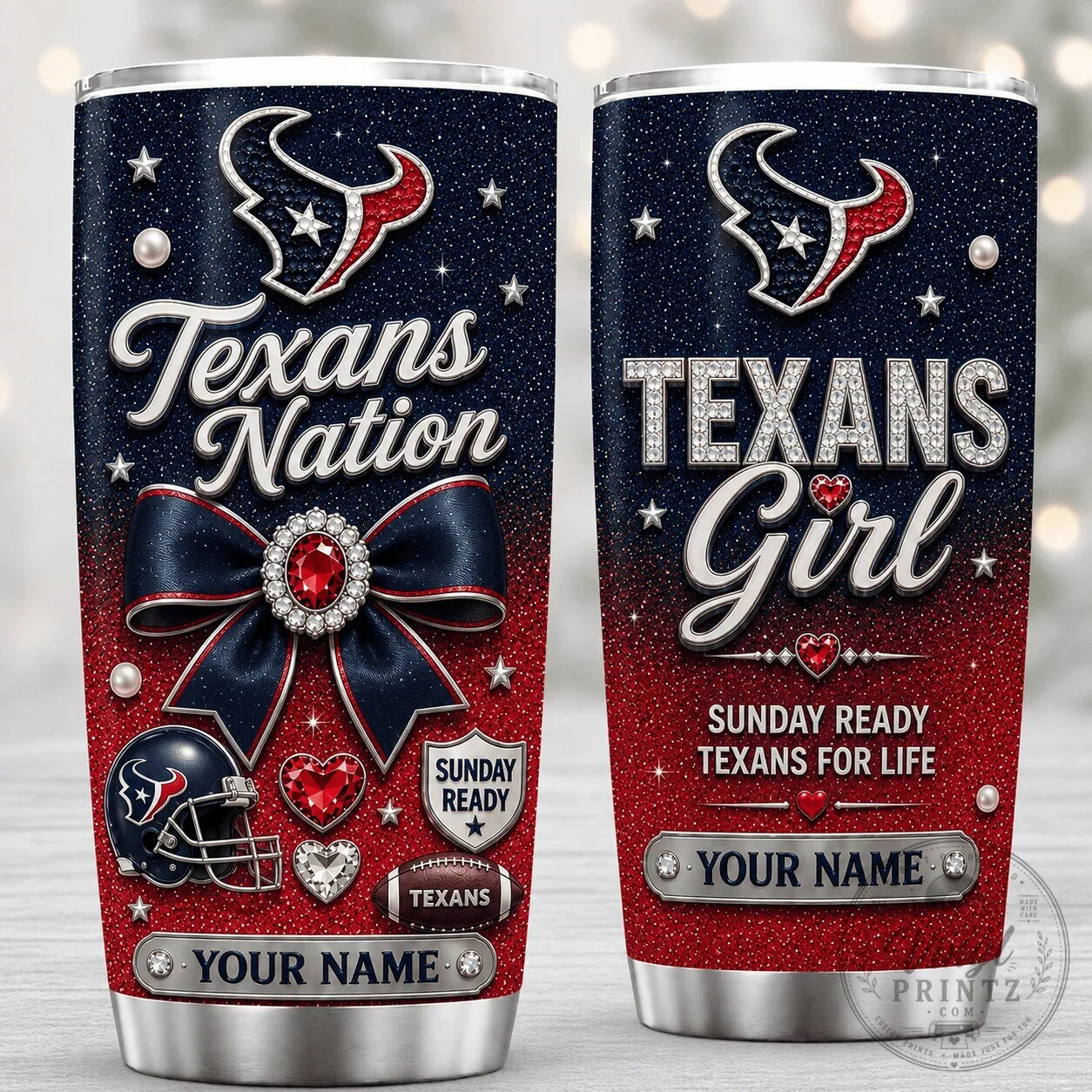Houston Texans Nation Personalized Glitter Sparkle Stainless Steel Tumbler