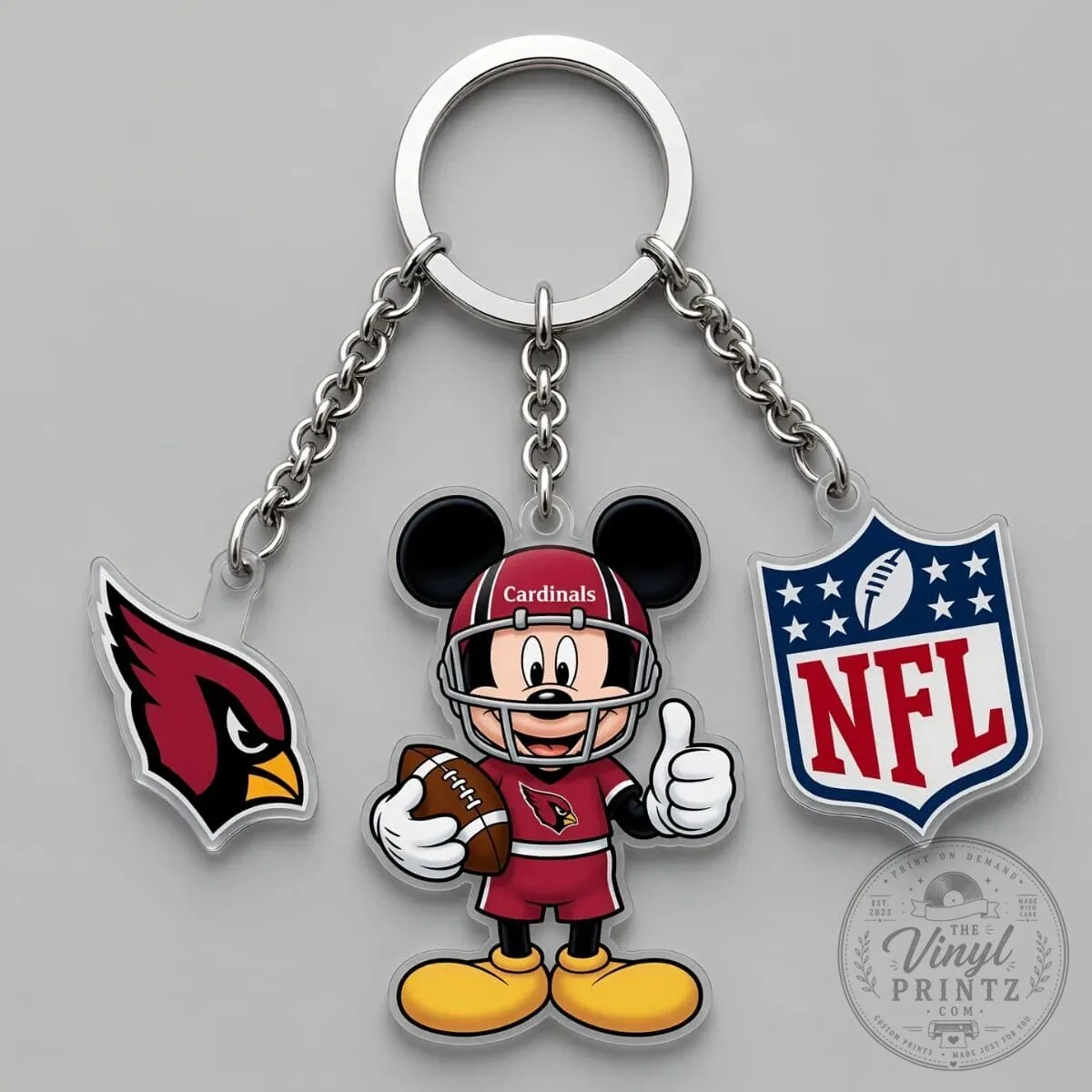 Arizona Cardinals Mickey Mouse NFL Football Triple Charm Keychain