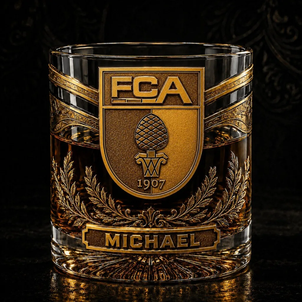 FC Augsburg Bundesliga Football Club Custom Engraved Whiskey Glass FC Augsburg Bundesliga Football Club Custom Engraved Whiskey Glass