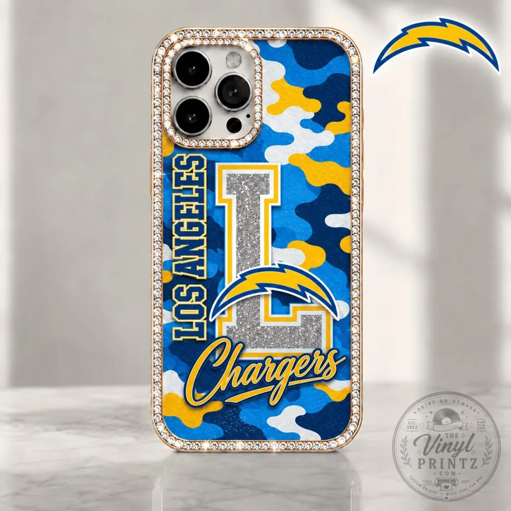 Los Angeles Chargers Camouflage Bling Luxury Phone Case Los Angeles Chargers Camouflage Bling Luxury Phone Case