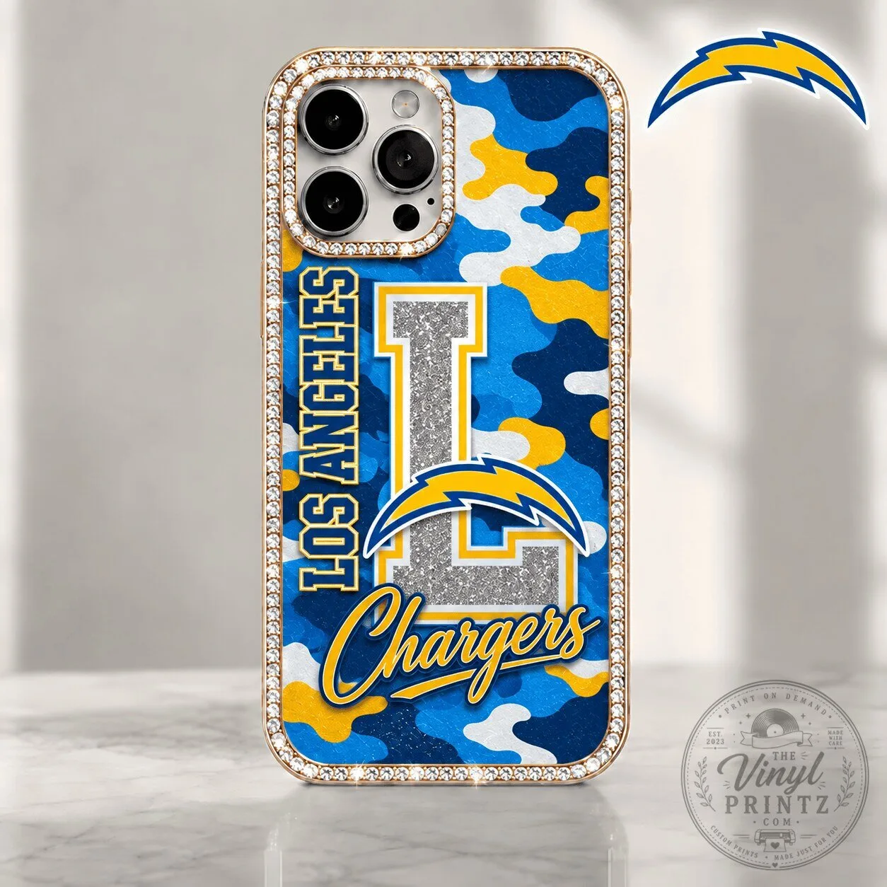 Los Angeles Chargers Camouflage Bling Luxury Phone Case