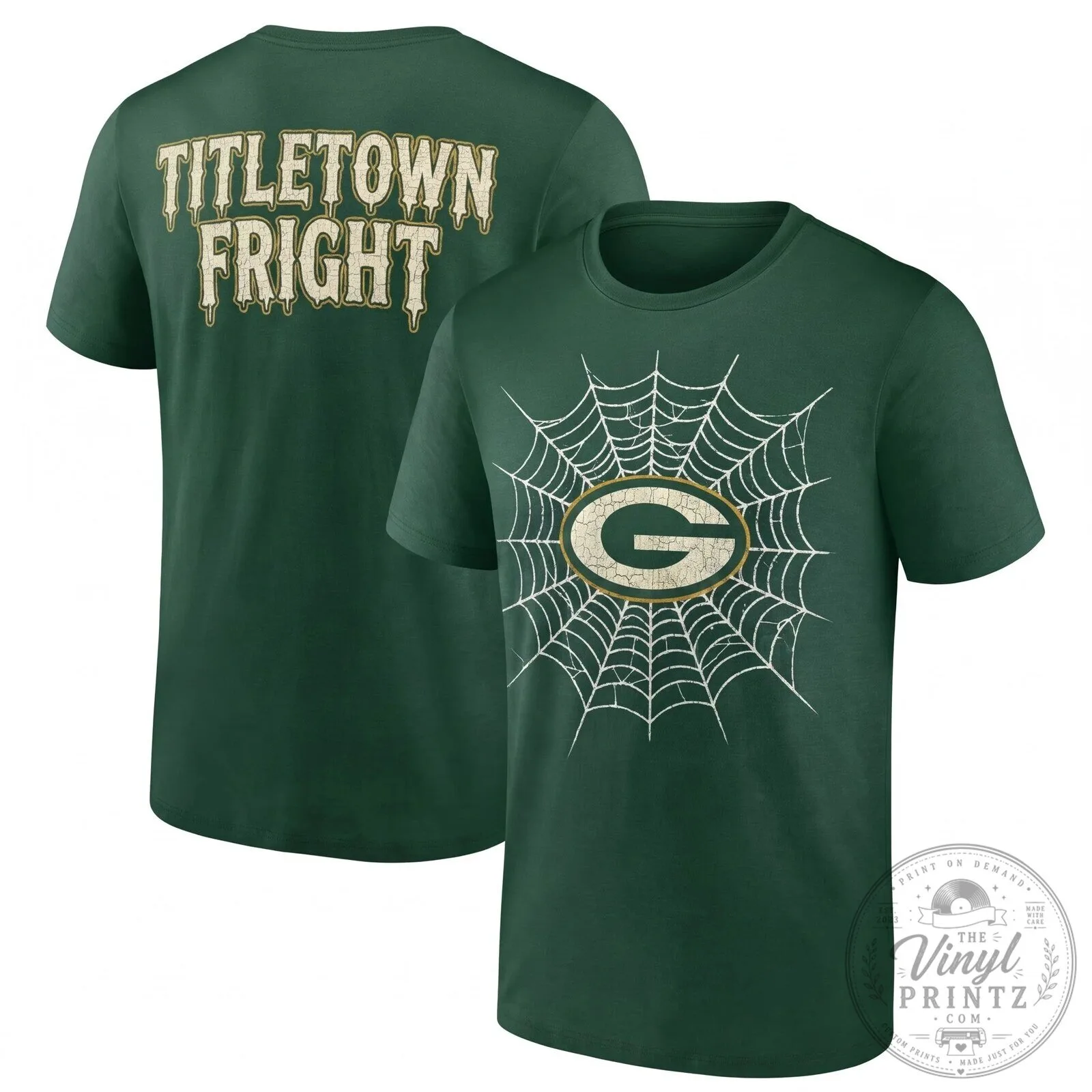 Green Bay Packers Halloween Titletown Fright Spiderweb Black T-Shirt 11 Green Bay Packers Halloween Titletown Fright Spiderweb Black T-Shirt