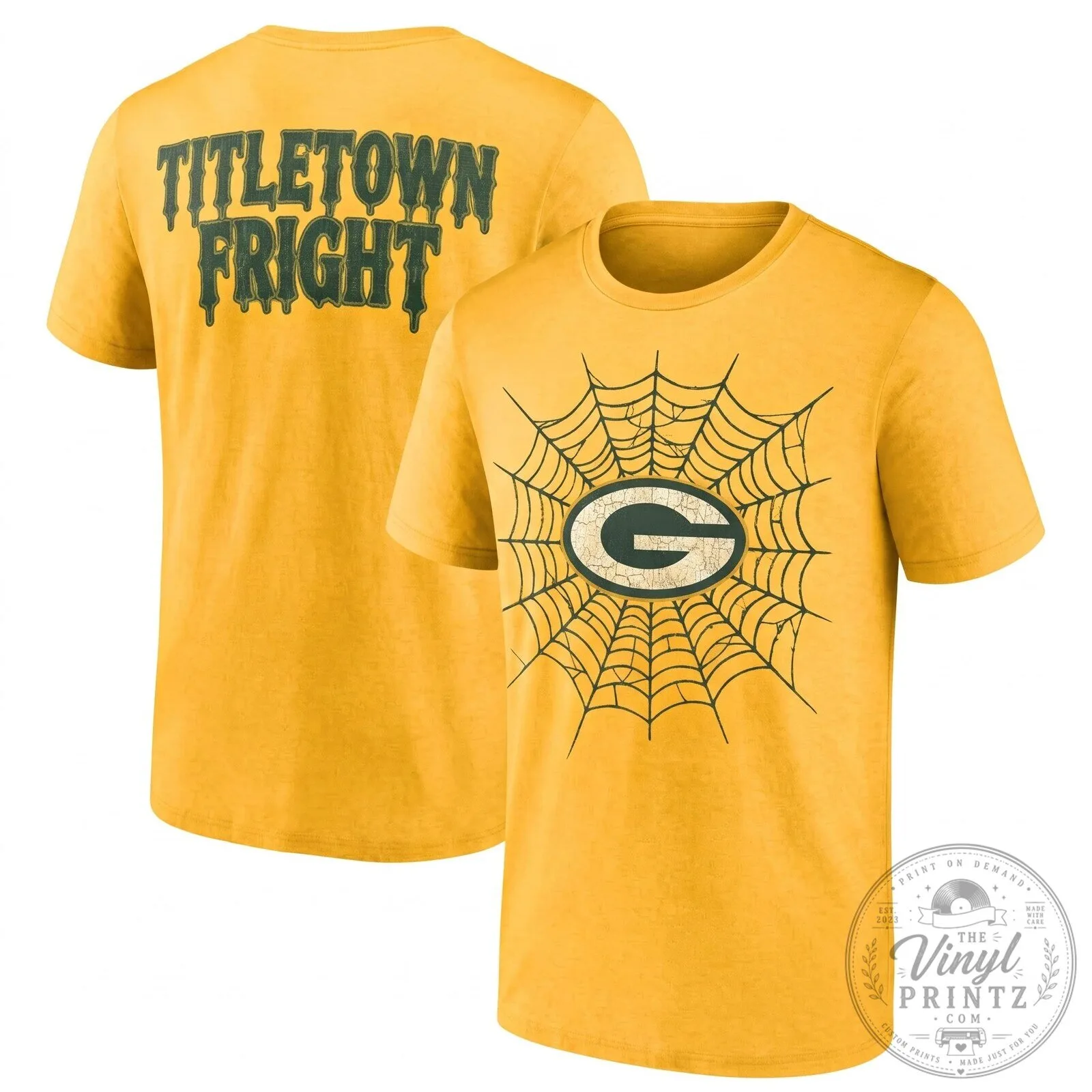 Green Bay Packers Halloween Titletown Fright Spiderweb Black T-Shirt 12 Green Bay Packers Halloween Titletown Fright Spiderweb Black T-Shirt