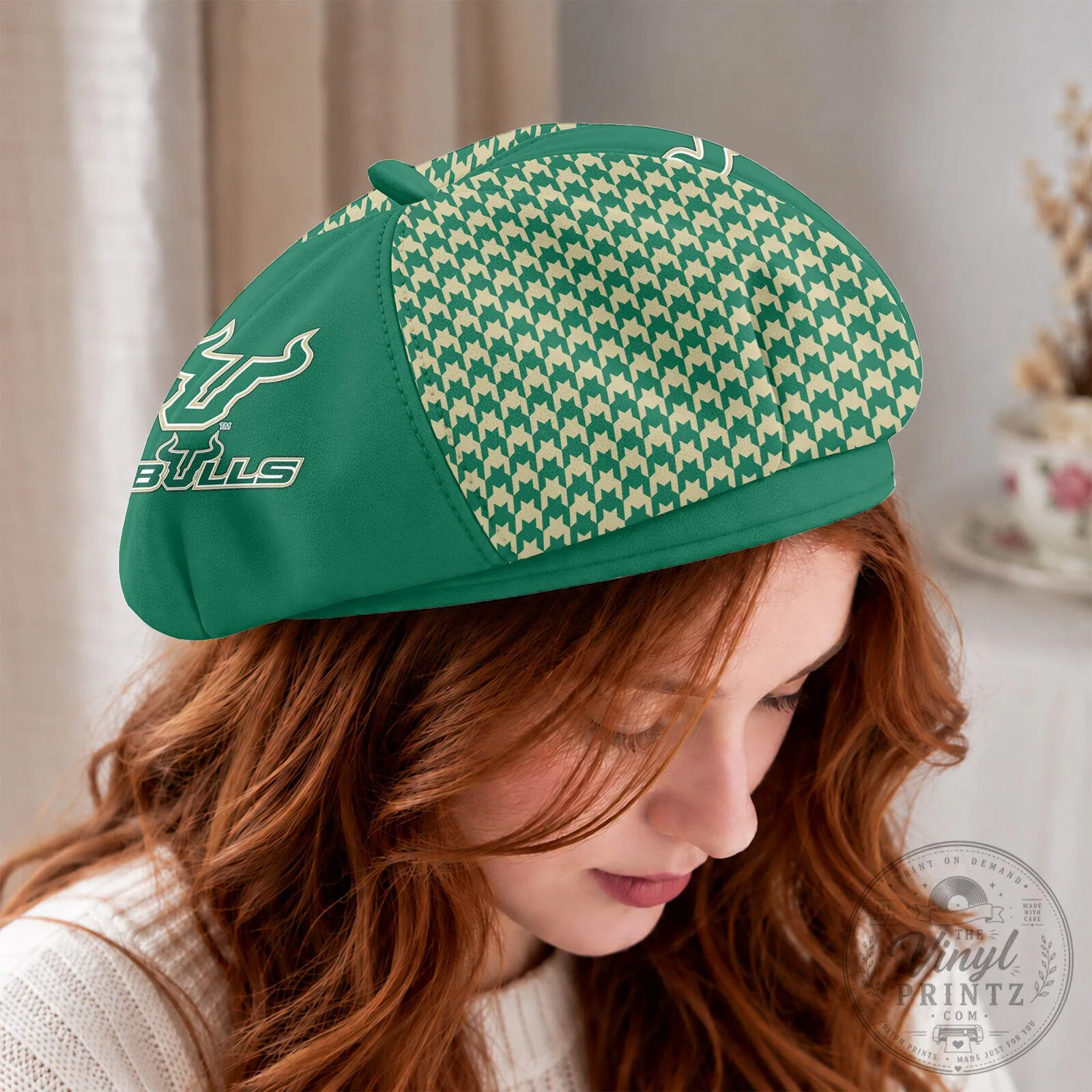 South Florida Bulls NCAA Women's Houndstooth Personalized Beret Cap Hat 9 South Florida Bulls NCAA Women