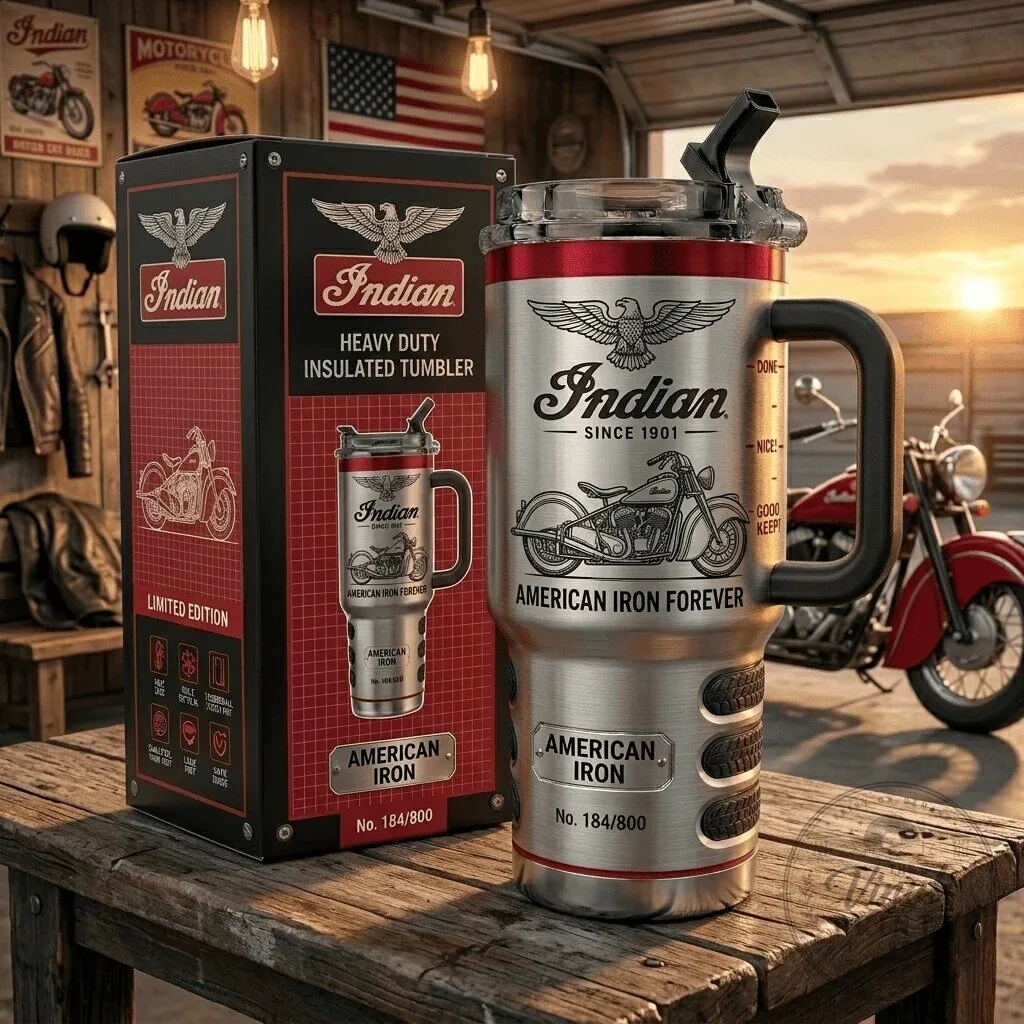 Indian Motorcycle American Iron Forever Insulated Tumbler with Handle