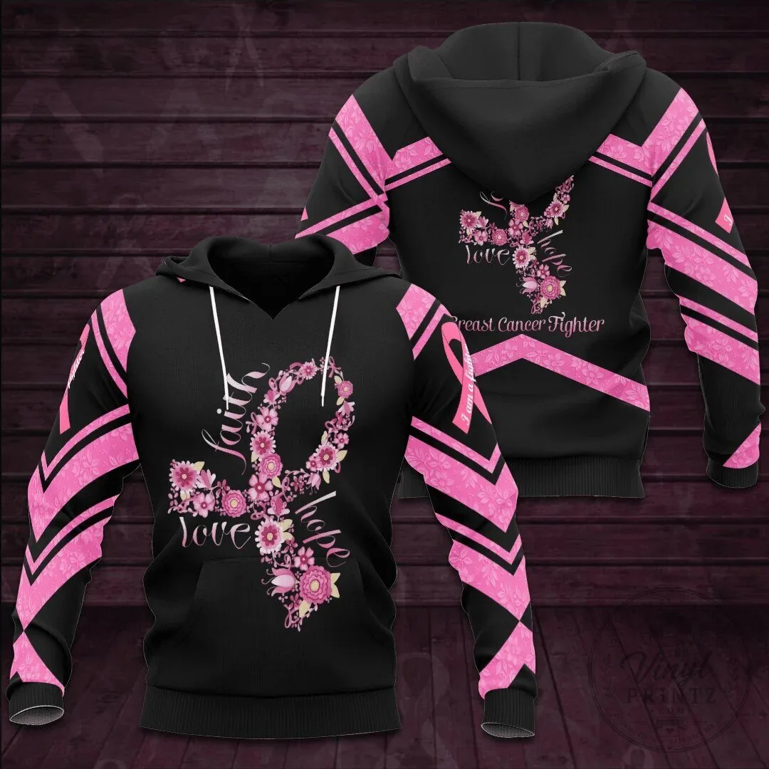 Breast Cancer Awareness Pink Ribbon Floral Faith Hope Love Hoodie