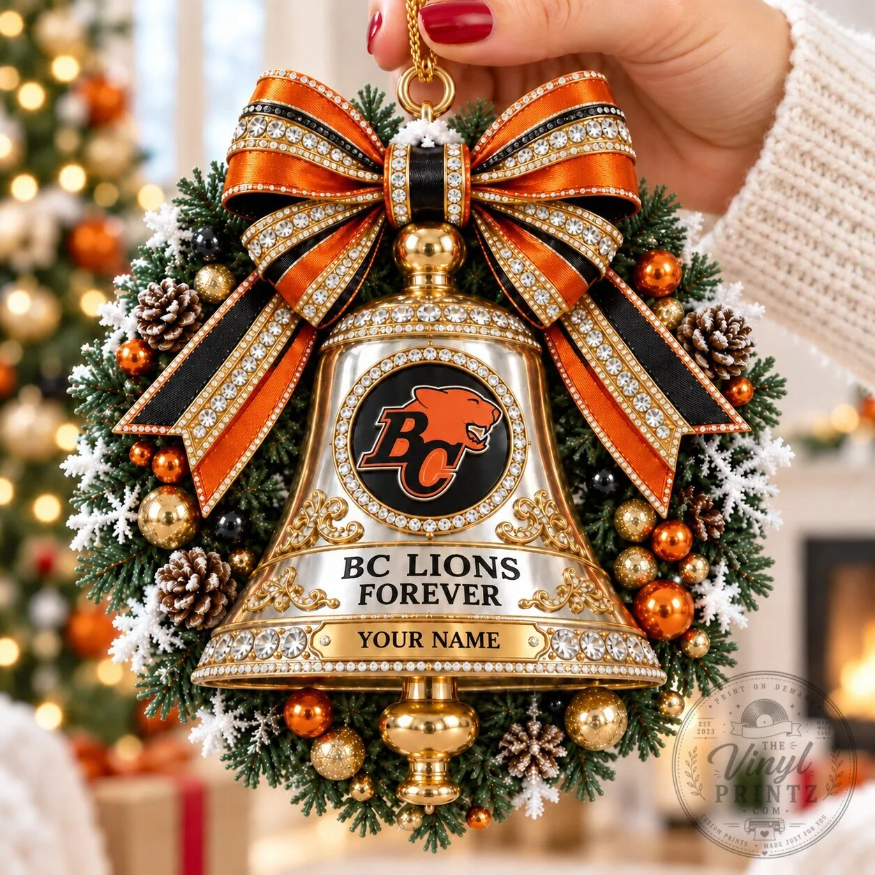 BC Lions Football Team Christmas Bell Ornament with Personalized Name 7 BC Lions Football Team Christmas Bell Ornament with Personalized Name