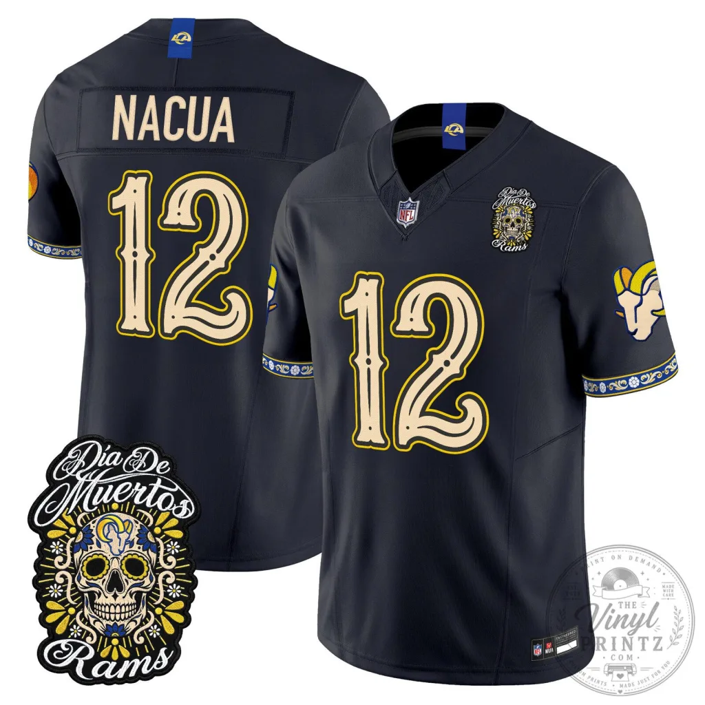 Los Angeles Rams Puka Nacua Dia de los Muertos Football Jersey Los Angeles Rams Puka Nacua Dia de los Muertos Football Jersey