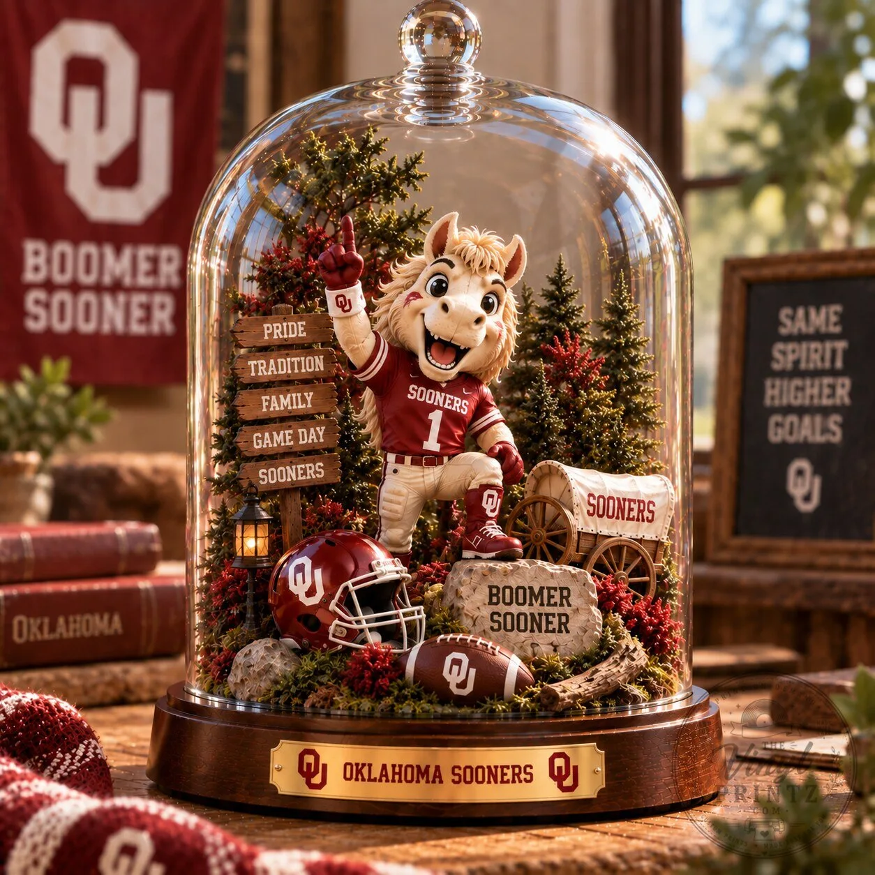 Oklahoma Sooners Boomer Sooner Glass Dome Figurine
