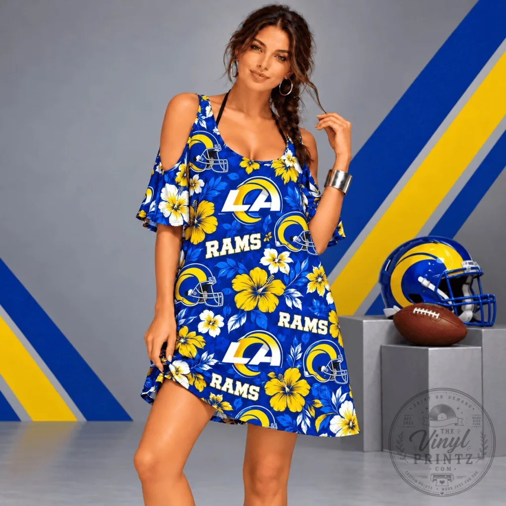 Los Angeles Rams Floral Cold Shoulder Dress Los Angeles Rams Floral Cold Shoulder Dress