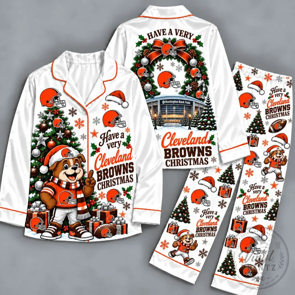 Cleveland Browns Christmas Holiday Family Matching Pajamas Set Cleveland Browns Christmas Holiday Family Matching Pajamas Set