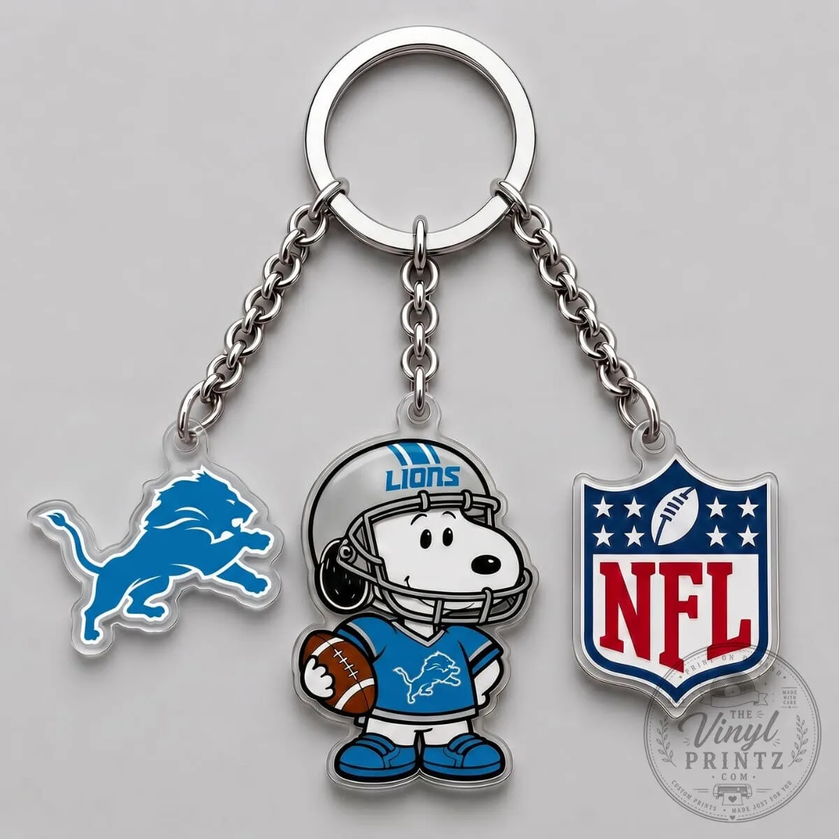 Detroit Lions Snoopy Football Player Triple Charm Keychain