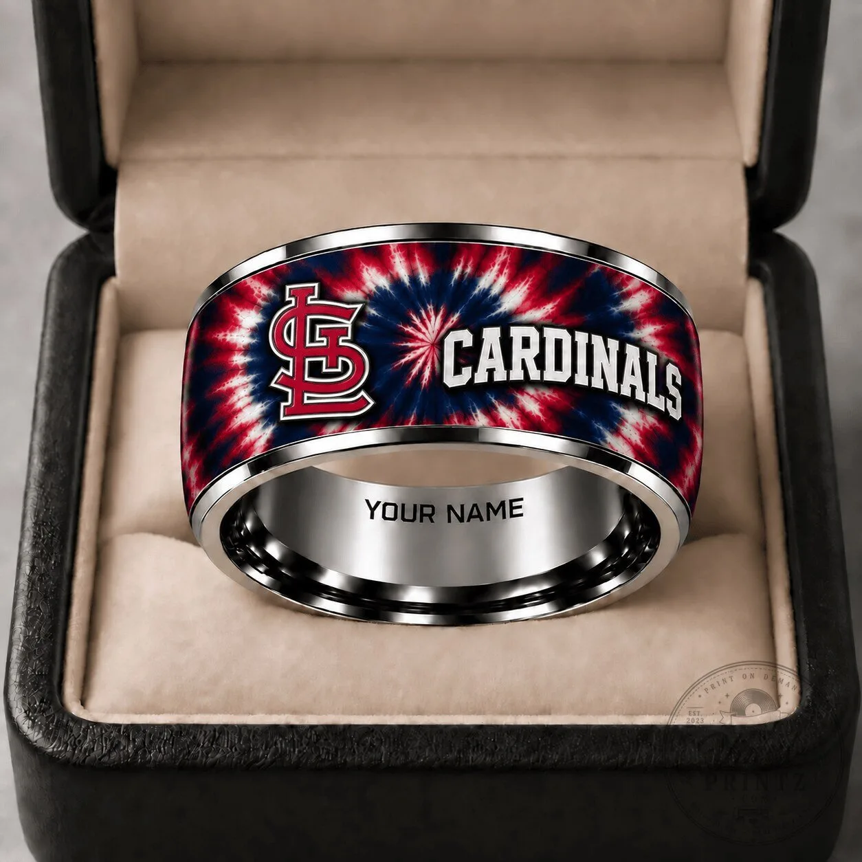 St. Louis Cardinals Tie-Dye Baseball Team Logo Stainless Steel Ring