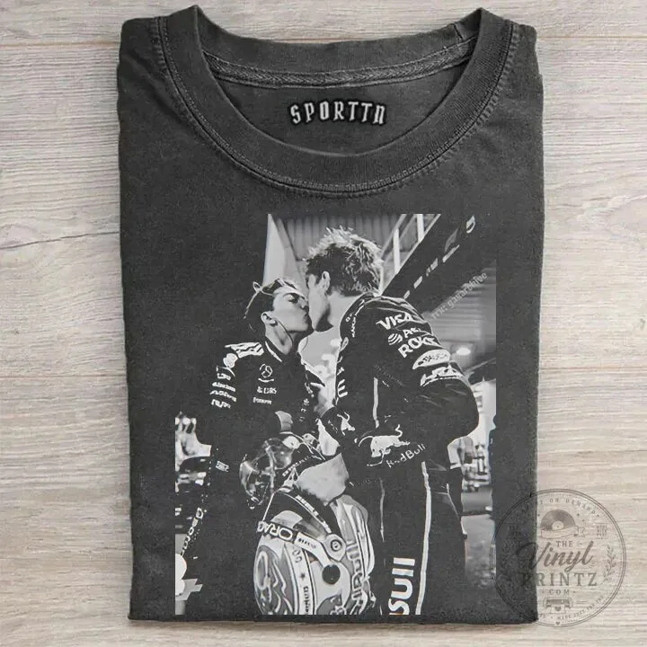 Max Verstappen and George Russell Kissing Funny Formula One T-Shirt 2 Max Verstappen and George Russell Kissing Funny Formula One T-Shirt