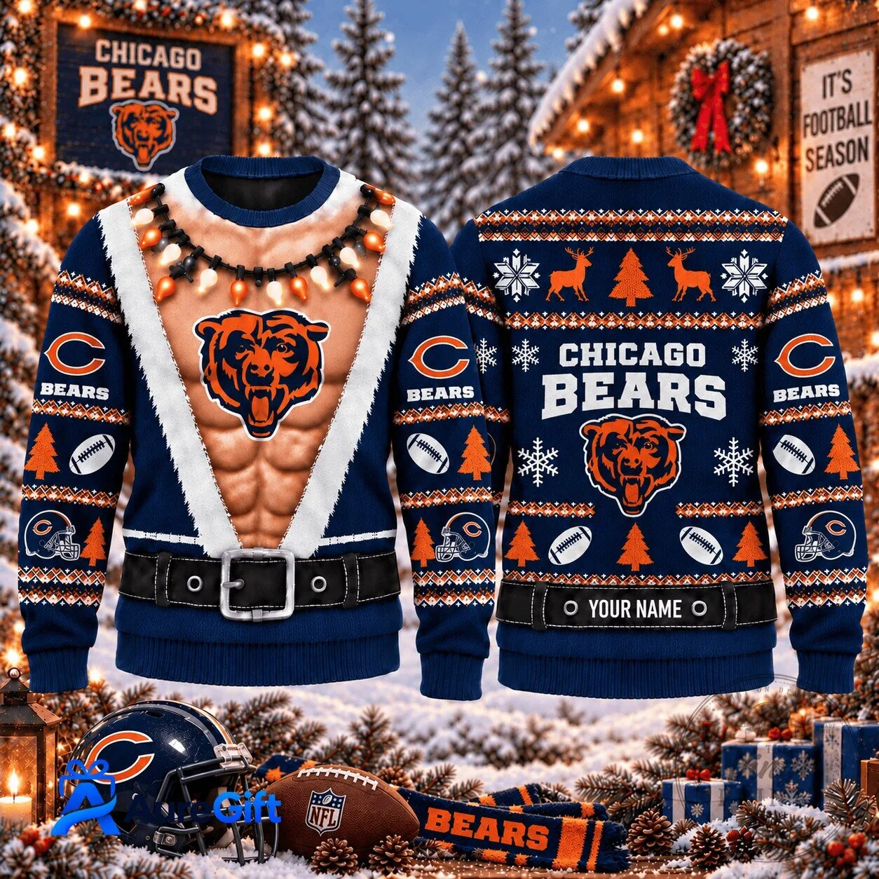 Chicago Bears NFL Christmas Kickoff Personalized Ugly Sweater